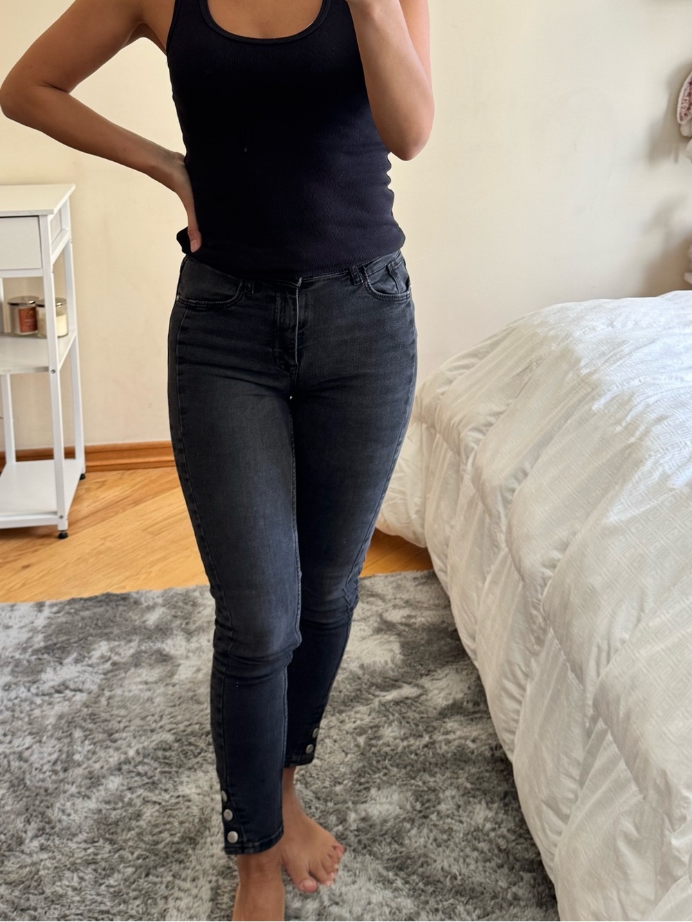 Zara Black High-Rise Slim Jeans with Ankle Button Detail